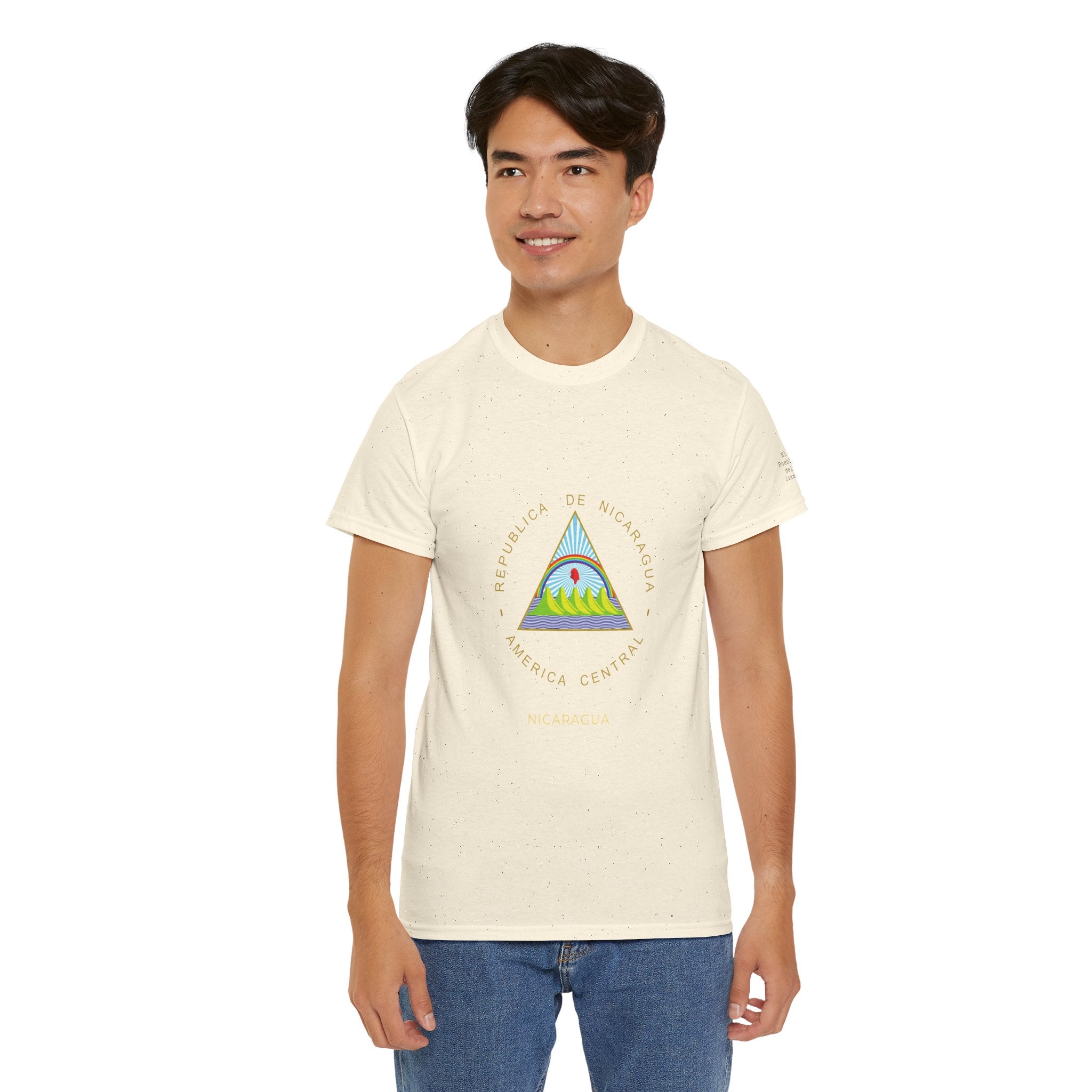 ALGODÓN GRUESO Camiseta de Hombres Nicaragua Escudo Nacional de Nicaragua