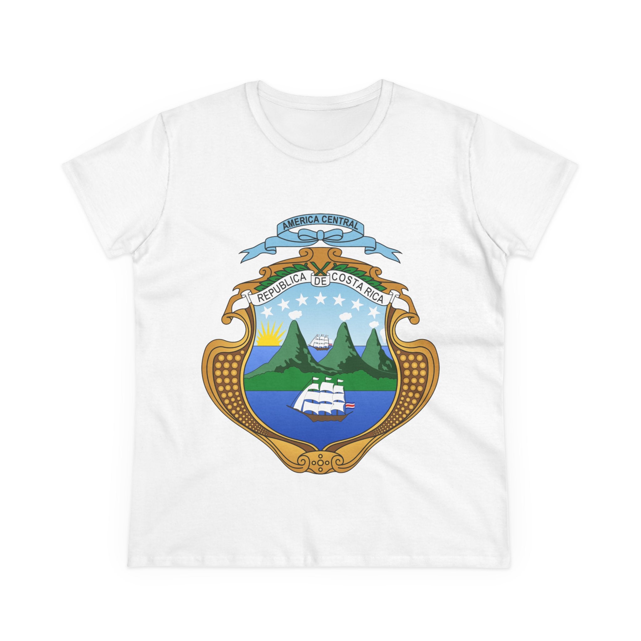 ALGODÓN DE MEDIO GROSOR Camiseta de Mujeres Costa Rica Escudo Nacional de Costa Rica