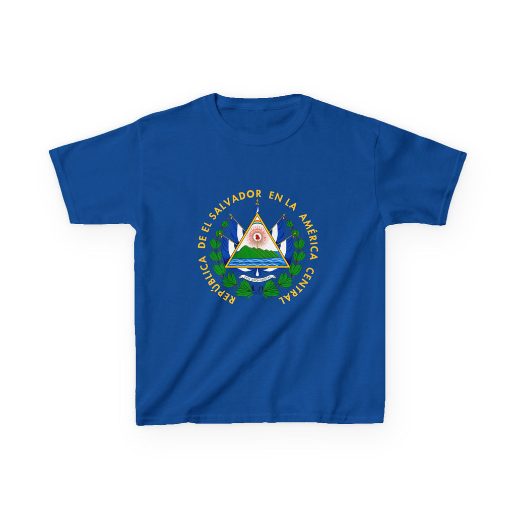 ALGODÓN GRUESO Camiseta de Niñas El Salvador Escudo Nacional de El Salvador