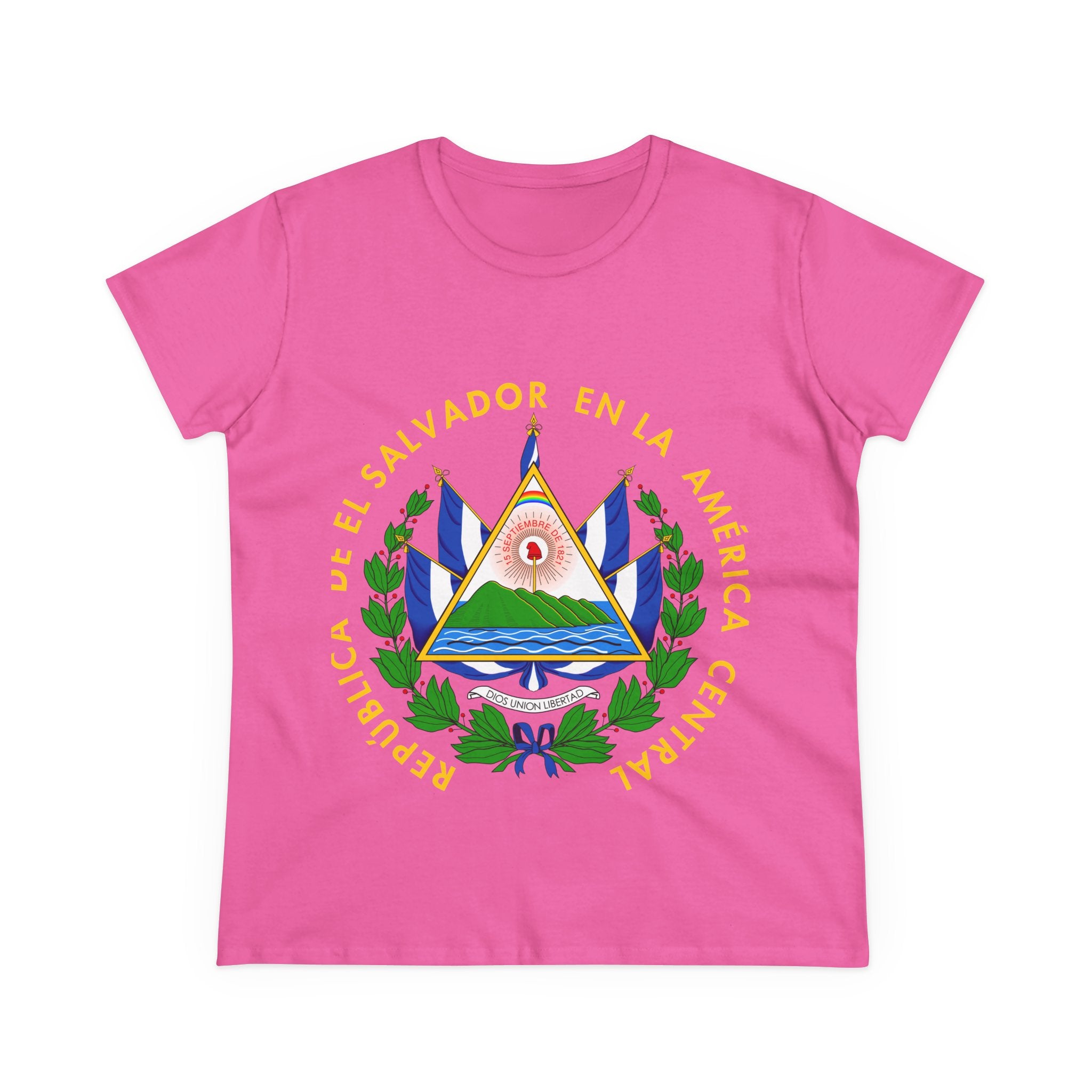 ALGODÓN DE MEDIO GROSOR Camiseta de Mujeres Escudo Nacional de El Salvador