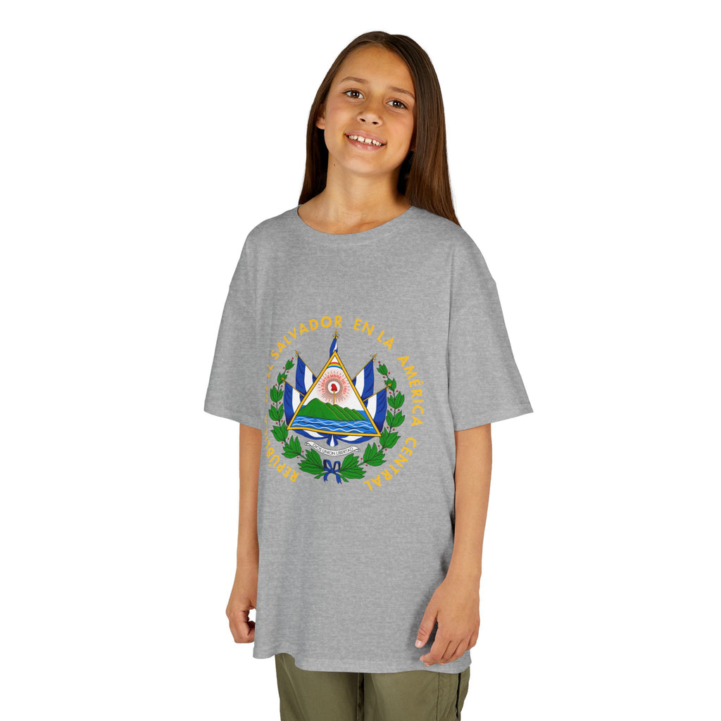ALGODÓN GRUESO Camiseta de Niñas El Salvador Escudo Nacional de El Salvador