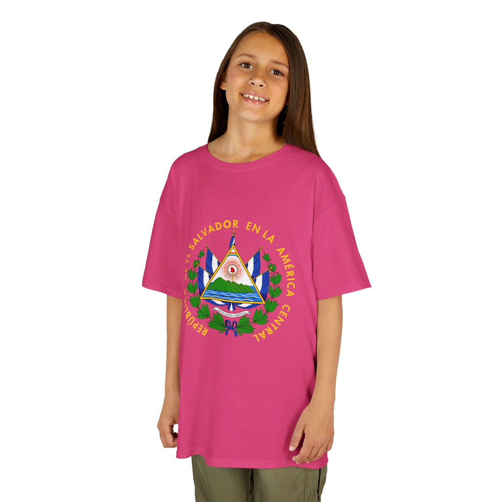 ALGODÓN GRUESO Camiseta de Niñas El Salvador Escudo Nacional de El Salvador