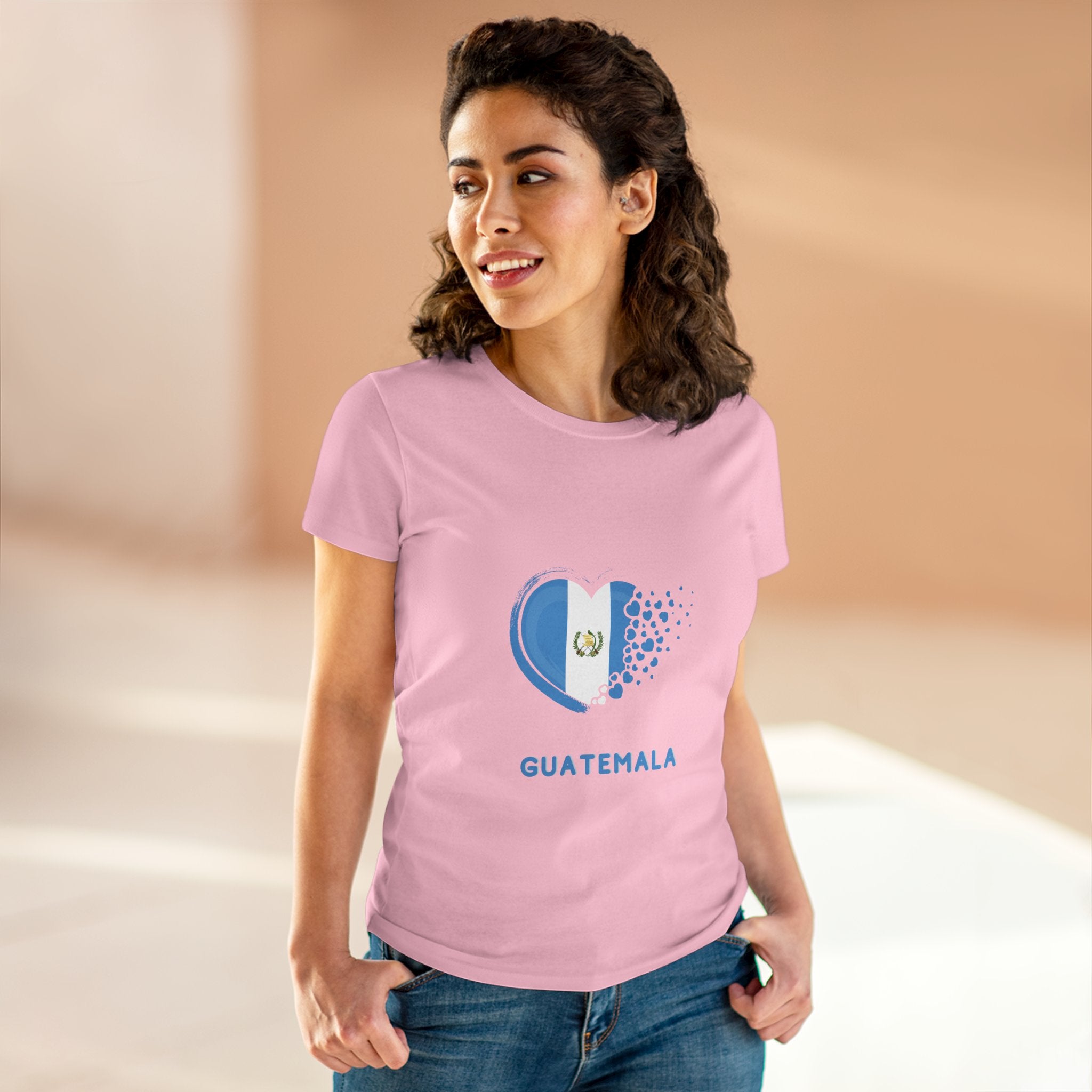 ALGODÓN DE MEDIO GROSOR Camiseta de Mujeres Diseño Corazón Guatemala
