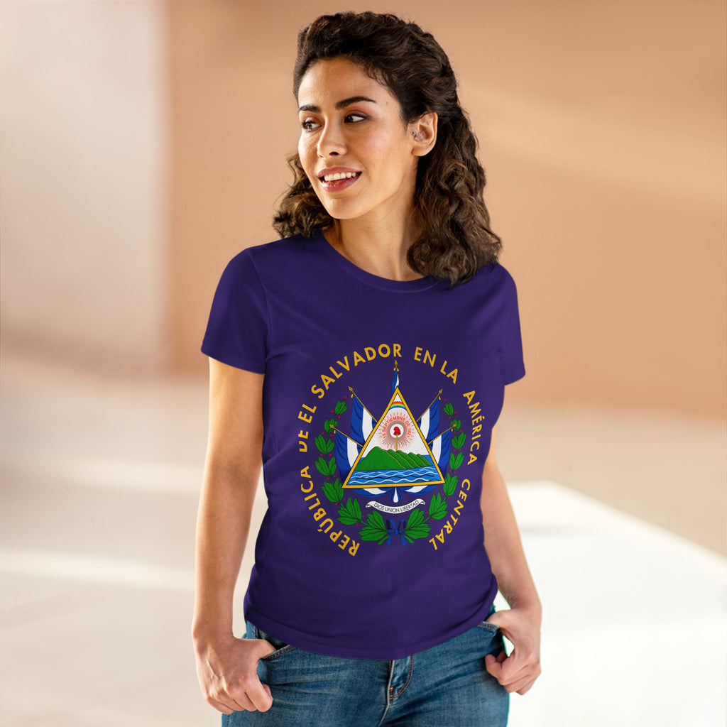 ALGODÓN DE MEDIO GROSOR Camiseta de Mujeres Escudo Nacional de El Salvador