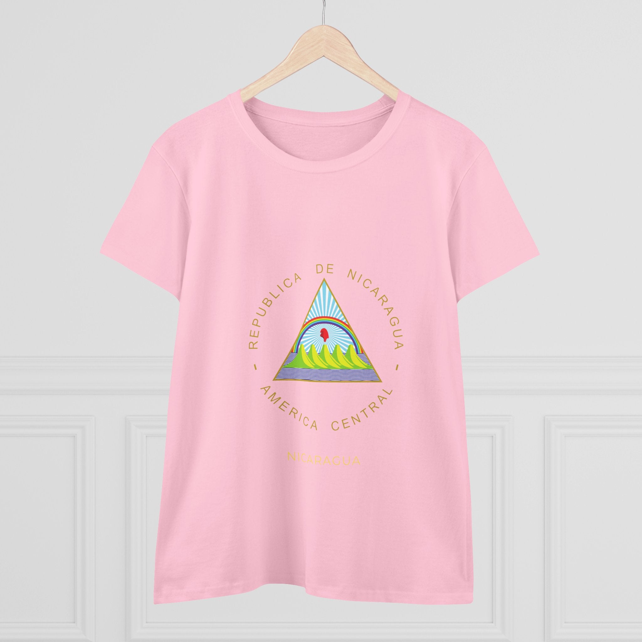 ALGODÓN DE MEDIO GROSOR Camiseta de Mujeres Nicaragua Escudo Nacional de Nicaragua
