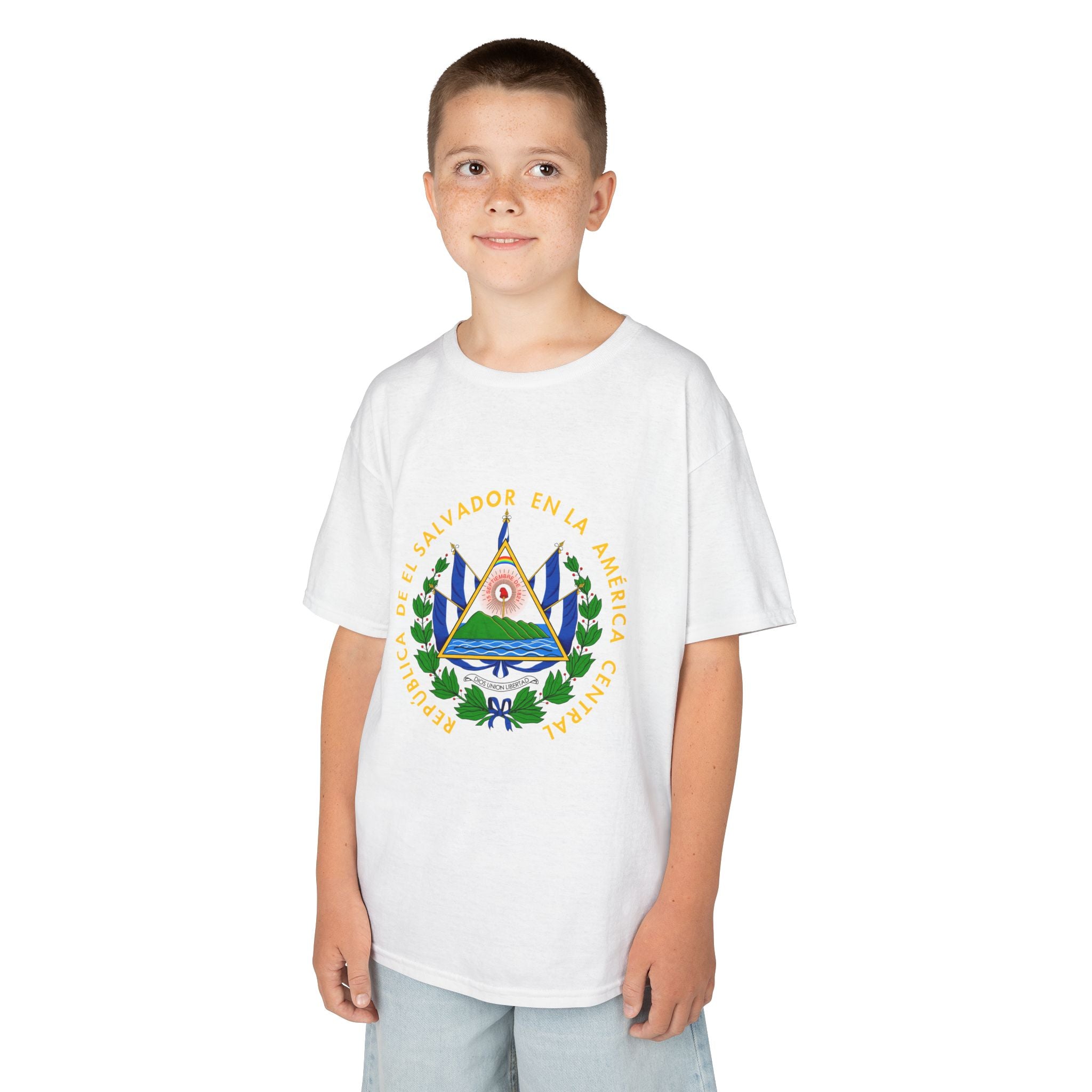 ALGODÓN GRUESO Camiseta de Niños El Salvador Escudo Nacional de El Salvador