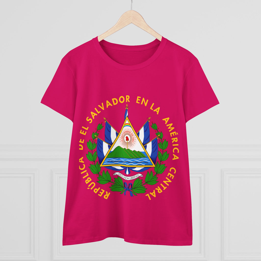 ALGODÓN DE MEDIO GROSOR Camiseta de Mujeres Escudo Nacional de El Salvador