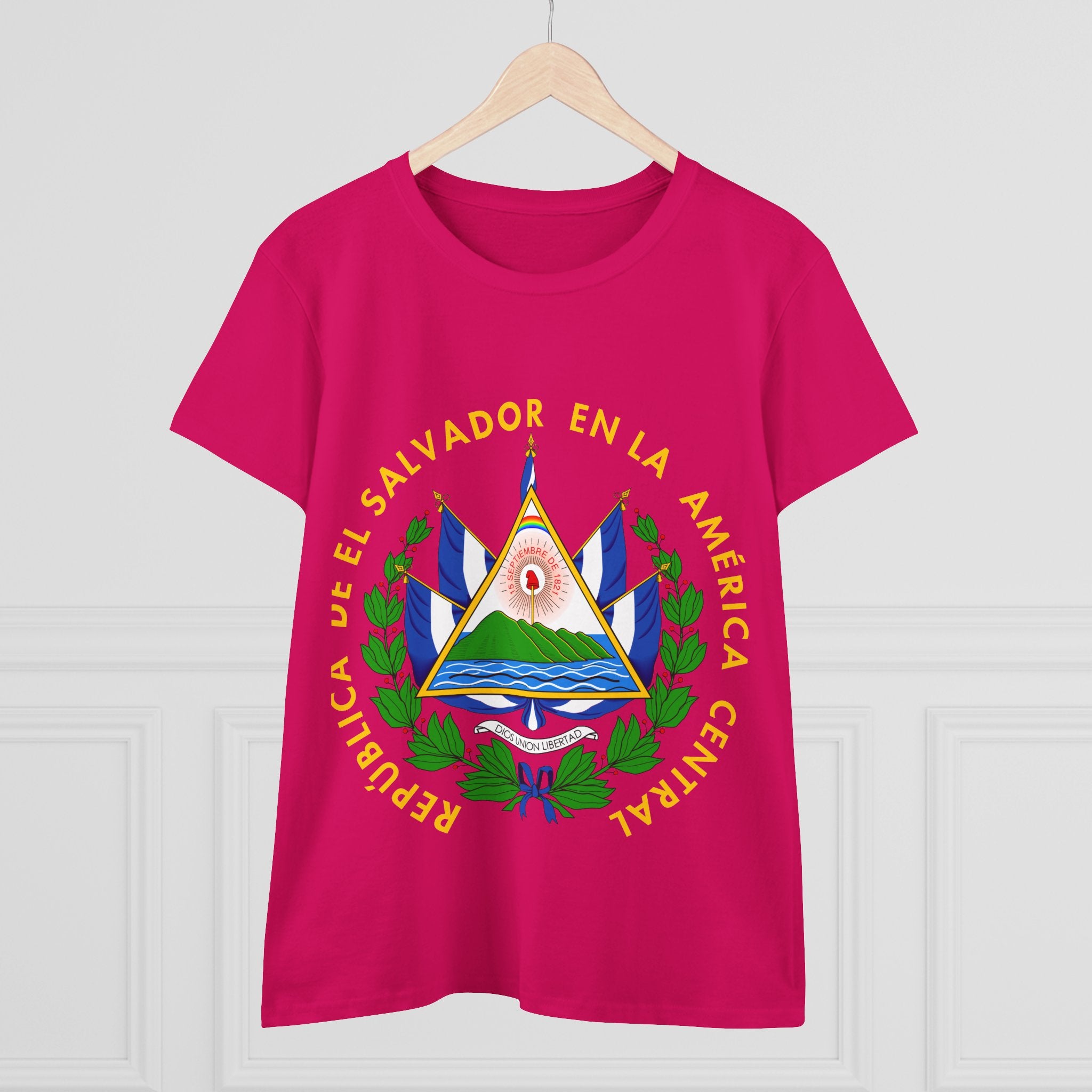 ALGODÓN DE MEDIO GROSOR Camiseta de Mujeres Escudo Nacional de El Salvador