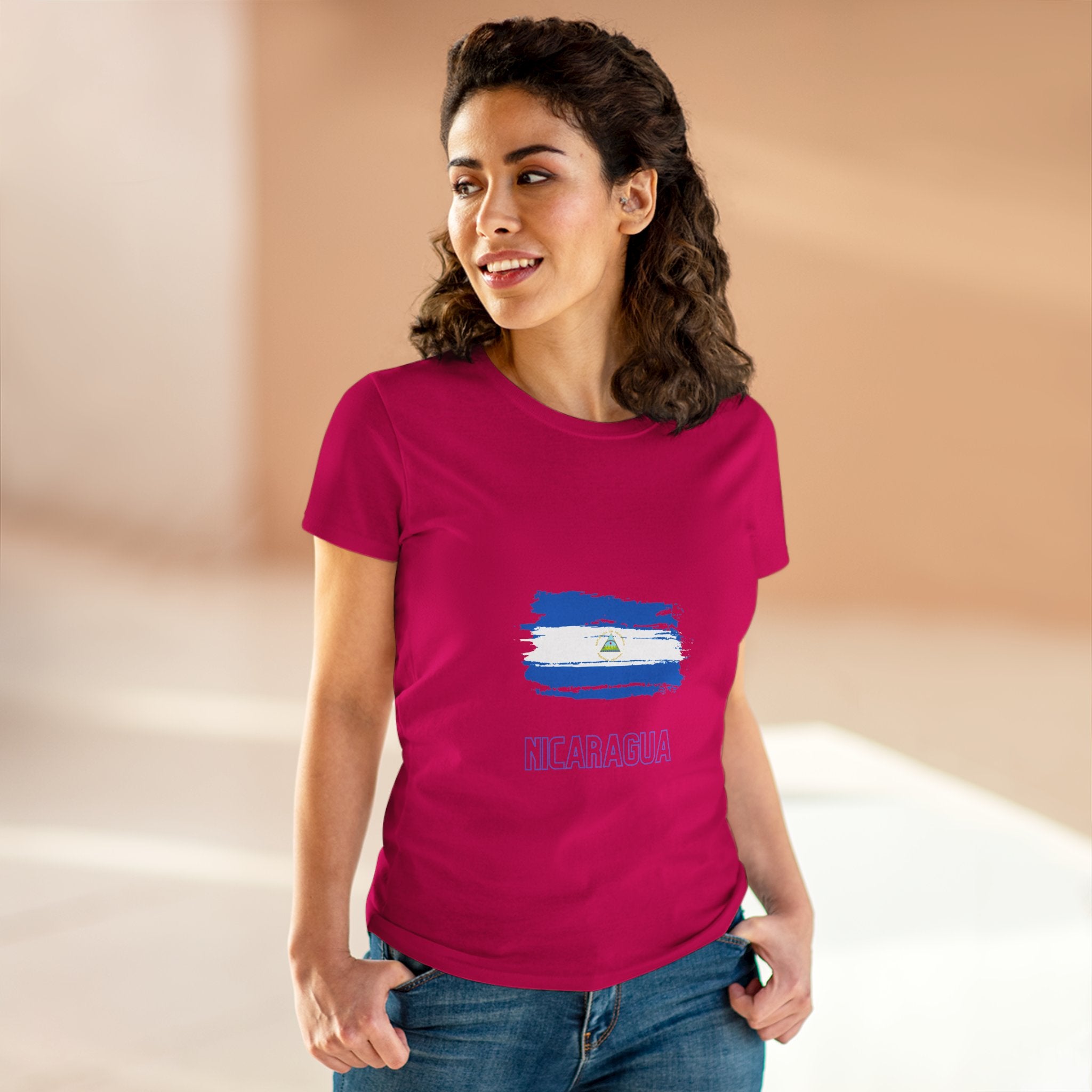 ALGODÓN DE MEDIO GROSOR Camiseta de Mujeres Nicaragua Bandera de Nicaragua