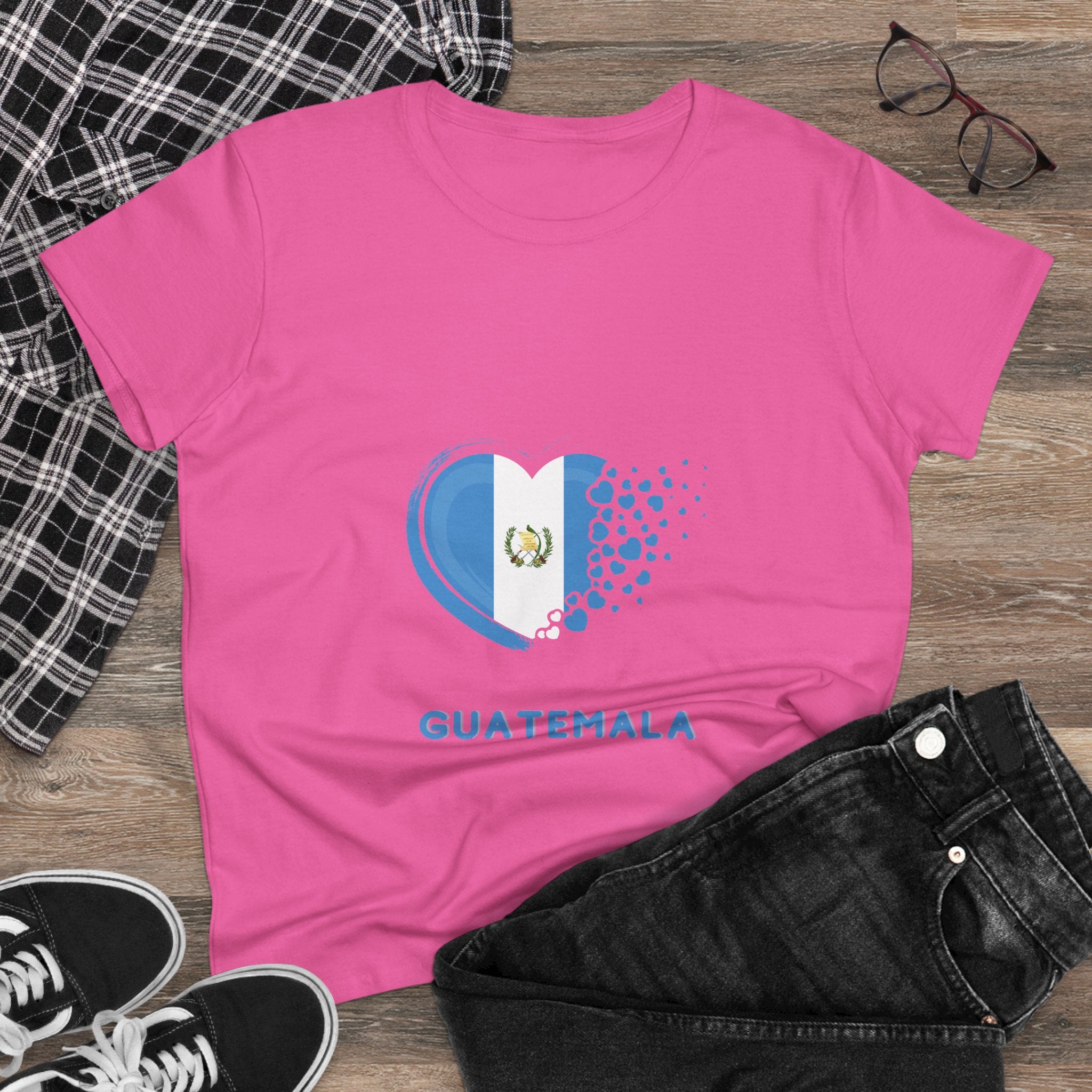 ALGODÓN DE MEDIO GROSOR Camiseta de Mujeres Diseño Corazón Guatemala
