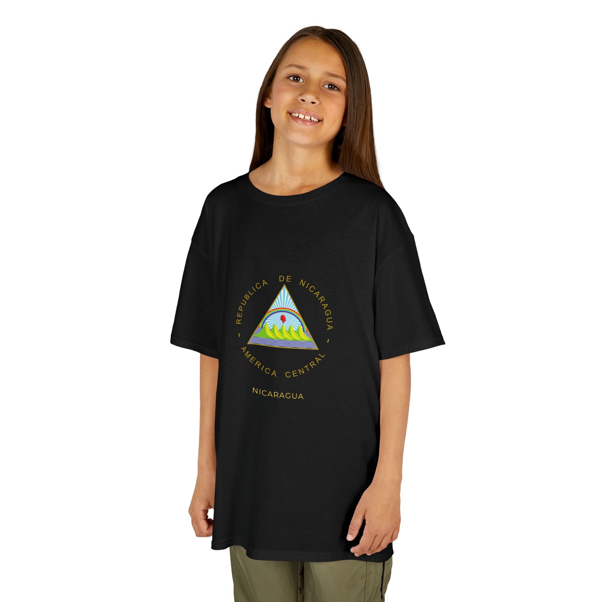 ALGODÓN GRUESO Camiseta de Niñas Nicaragua Escudo Nacional de Nicaragua