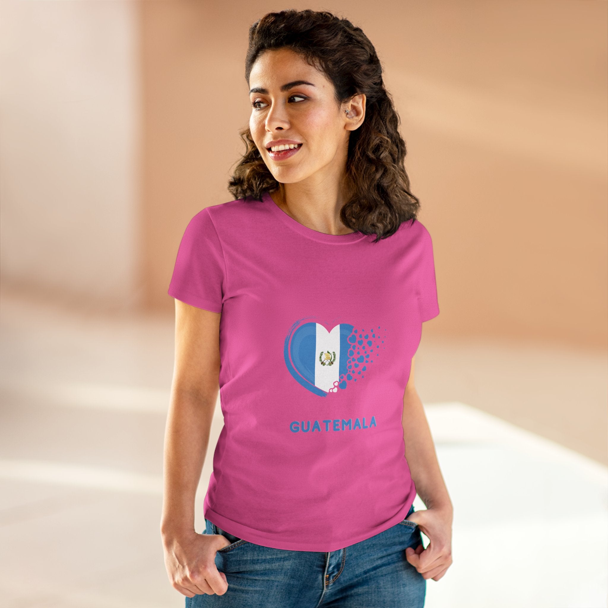 ALGODÓN DE MEDIO GROSOR Camiseta de Mujeres Diseño Corazón Guatemala