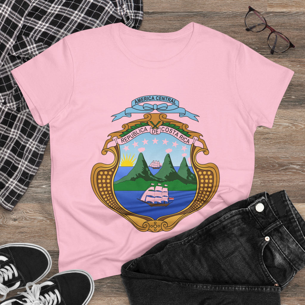 ALGODÓN DE MEDIO GROSOR Camiseta de Mujeres Costa Rica Escudo Nacional de Costa Rica