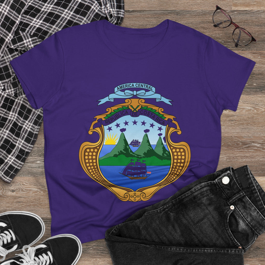 ALGODÓN DE MEDIO GROSOR Camiseta de Mujeres Costa Rica Escudo Nacional de Costa Rica