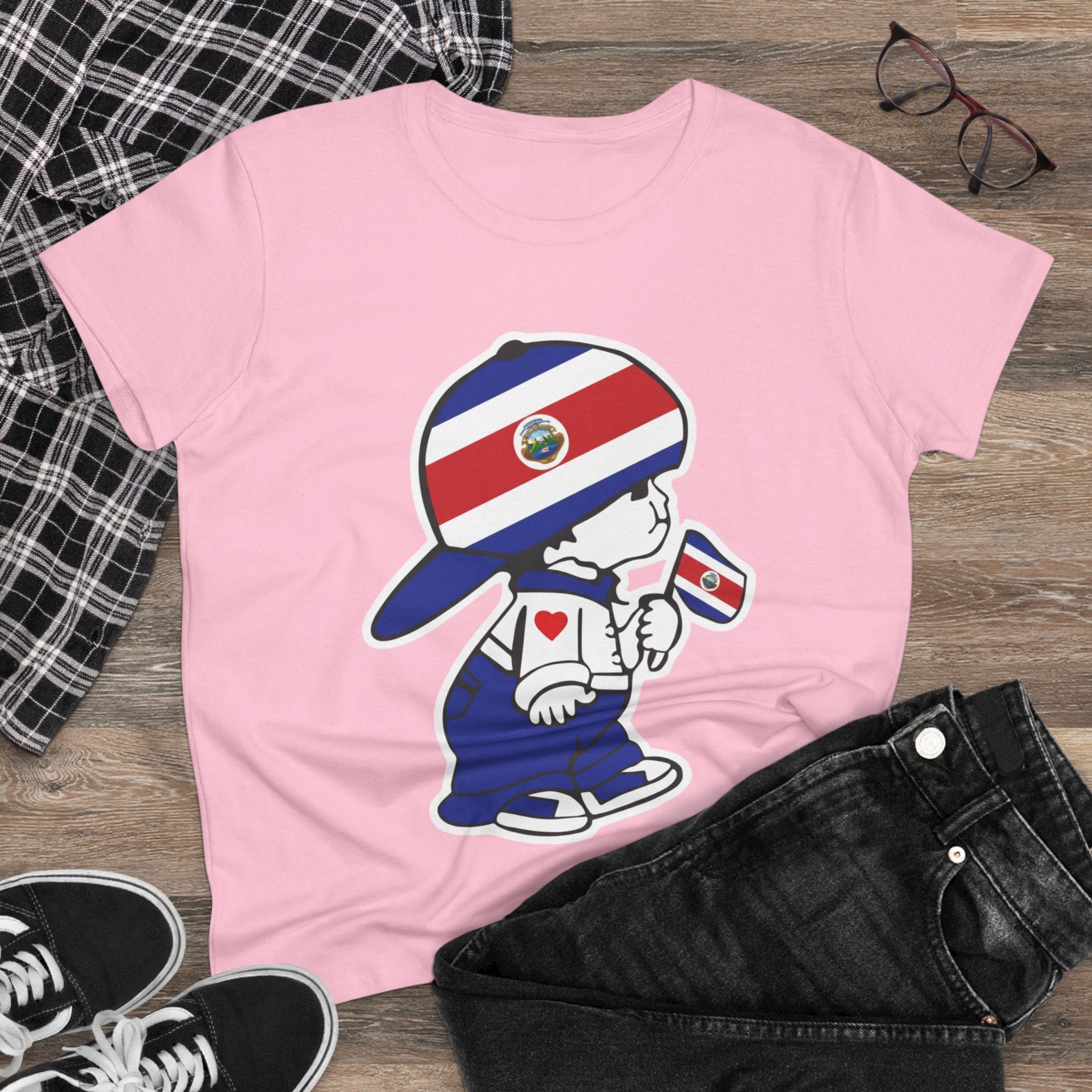 ALGODÓN DE MEDIO GROSOR Camiseta de Mujeres Costa Rica El Niño Tico Oroginal