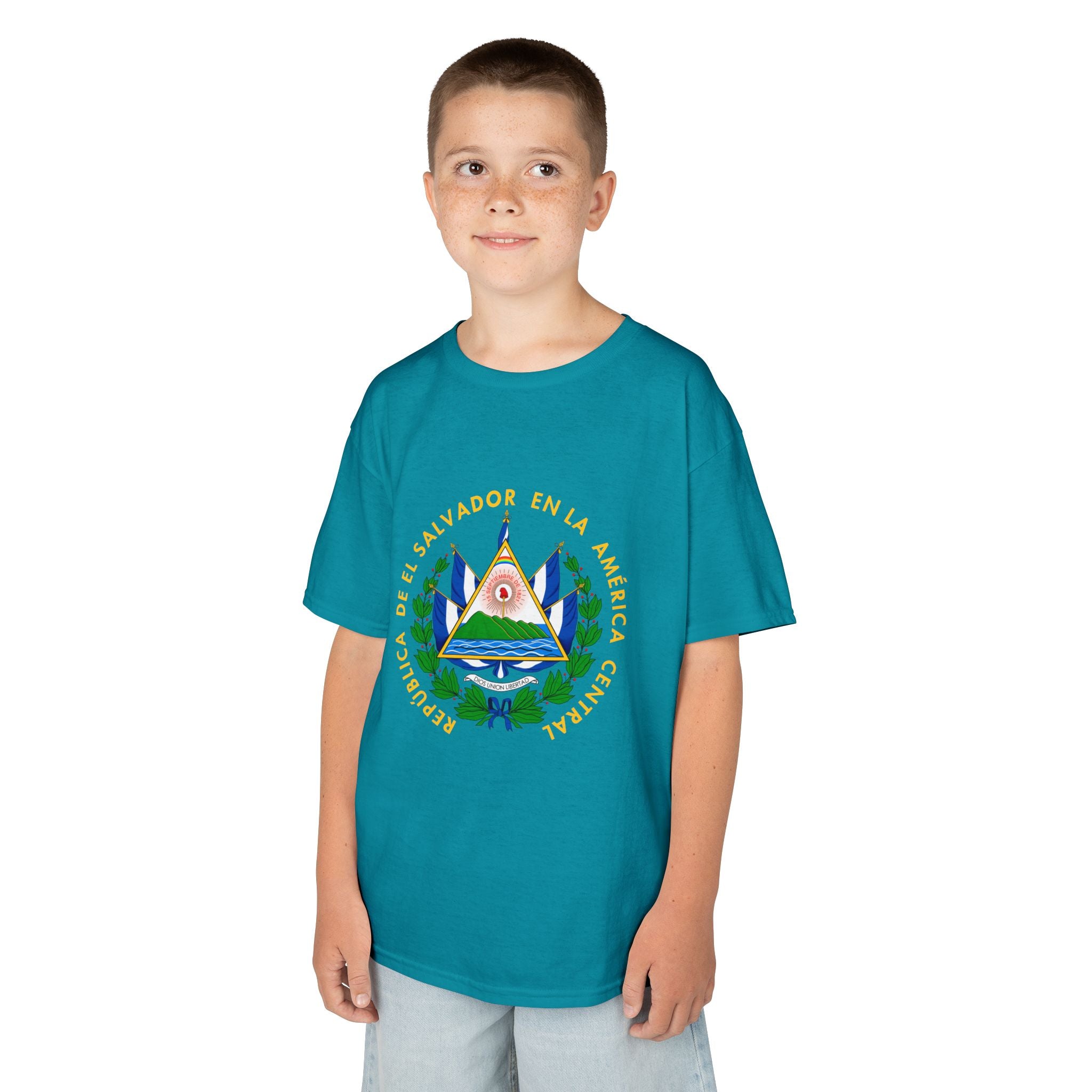 ALGODÓN GRUESO Camiseta de Niños El Salvador Escudo Nacional de El Salvador